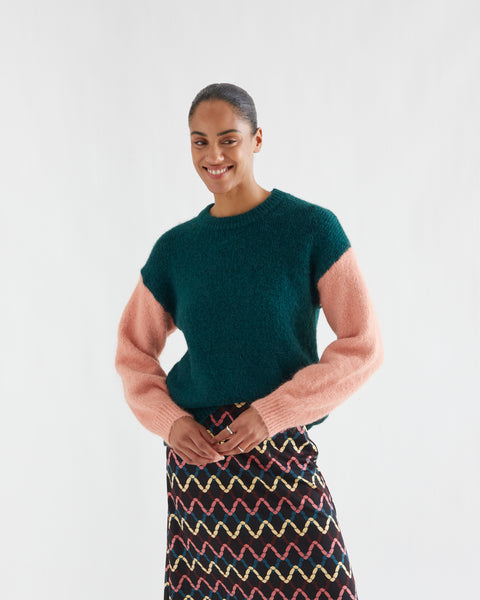 Pink Sleeved Green Jumper
