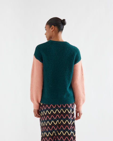 Pink Sleeved Green Jumper