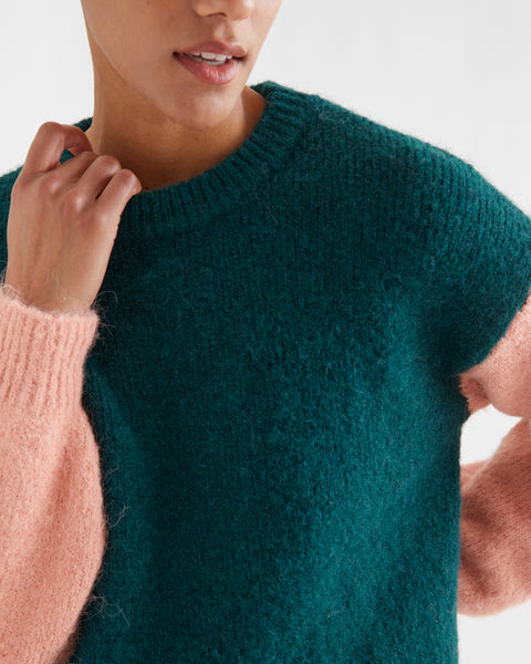 Pink Sleeved Green Jumper