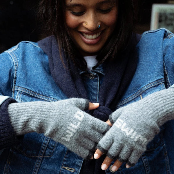 Wild Swim Grey & Cloud Fingerless Gloves