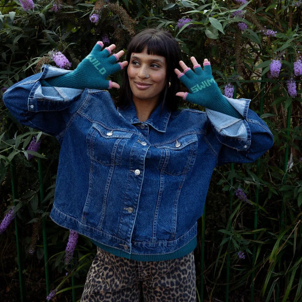Wild Swim Teal & Peppermint Fingerless Gloves