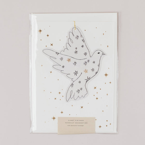 Dove Papercut Christmas Decoration With Postcard & Envelope Holiday Card