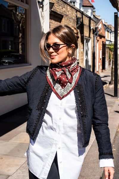 Wine Red Polka Dot Paisley Border Scarf
