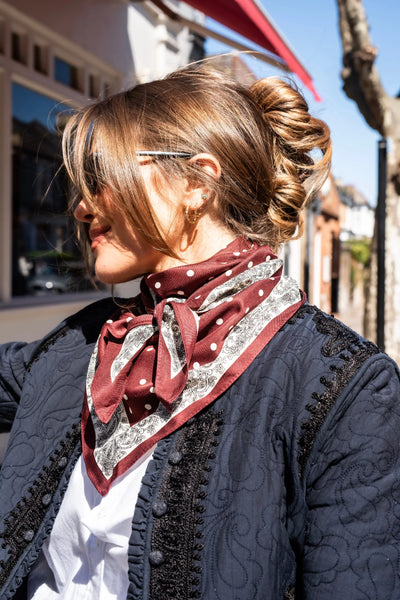 Wine Red Polka Dot Paisley Border Scarf
