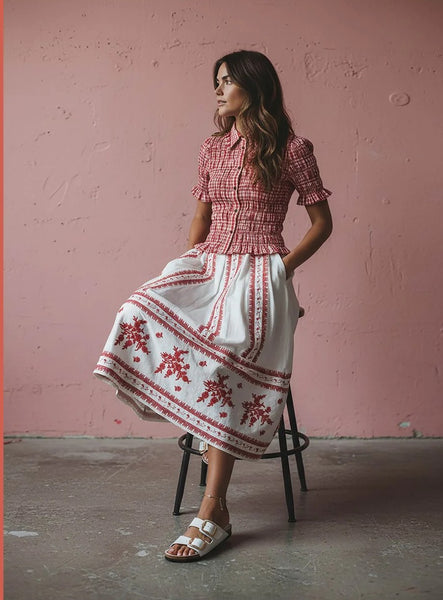 Aimee Ditsy Embroidered Pleated Skirt