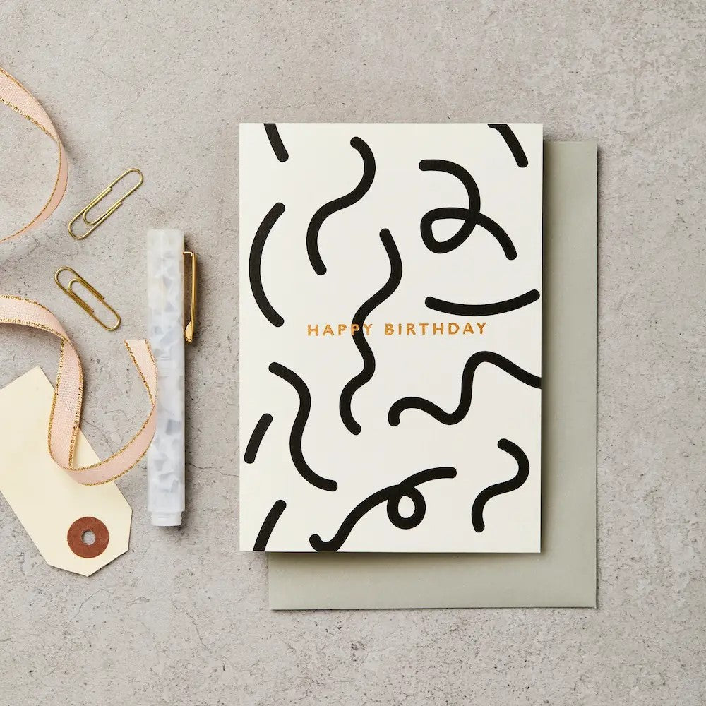 Black & White Squiggle Birthday Card