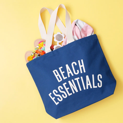 Alphabet Bags Beach Essentials ocean blue canvas tote bag