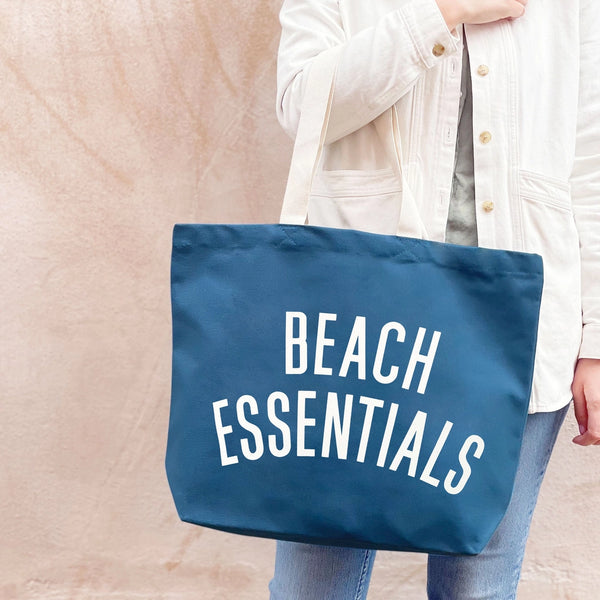 Alphabet Bags Beach Essentials ocean blue canvas tote bag