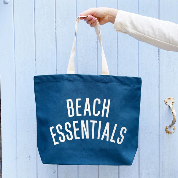Alphabet Bags Beach Essentials ocean blue canvas tote bag