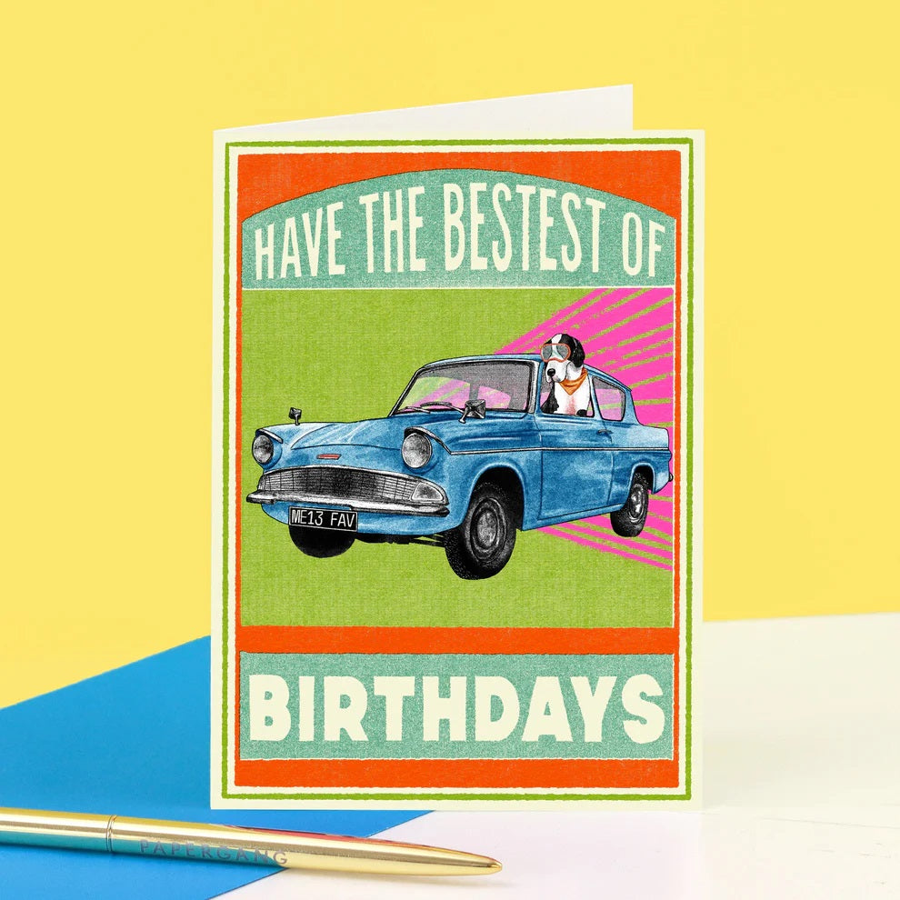 Bestest Birthday Vintage Car Card