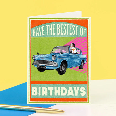 Bestest Birthday Vintage Car Card