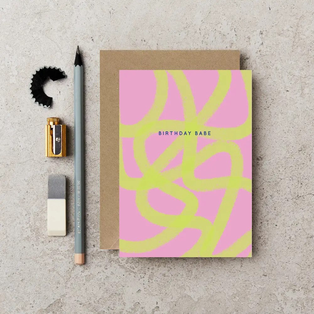 Birthday Babe Neon Pink and Yellow Card