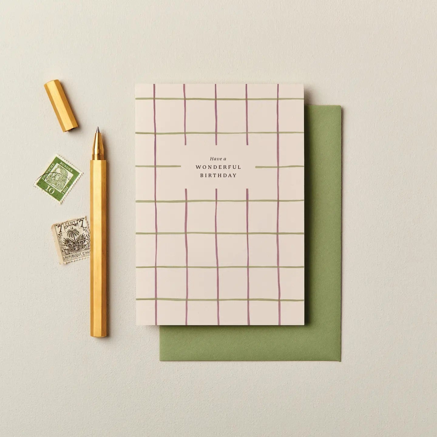 Wonderful Birthday Checked Purple and Green Card