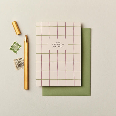 Wonderful Birthday Checked Purple and Green Card