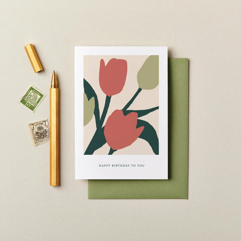 Happy Birthday Tulips Floral Blooms Card