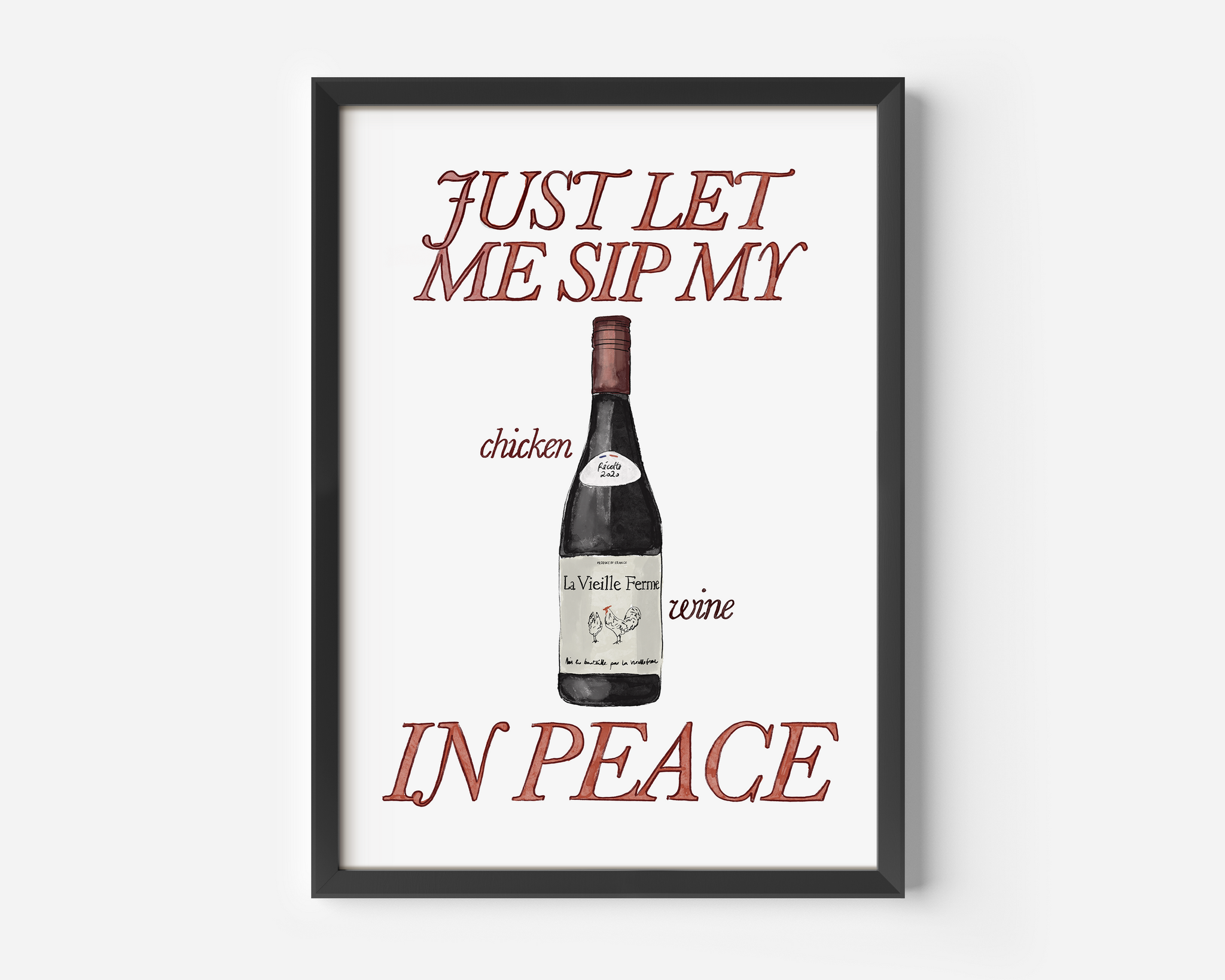 Red Chicken Wine A3 Print
