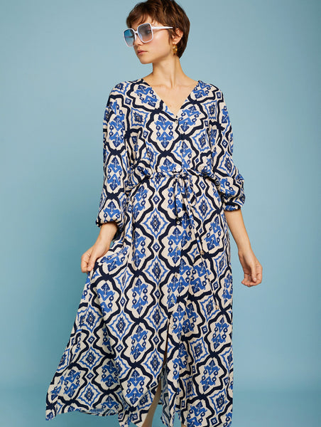 Long Blue Print Dress