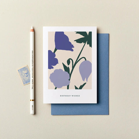 Birthday Wishes Blue Floral Blooms Card