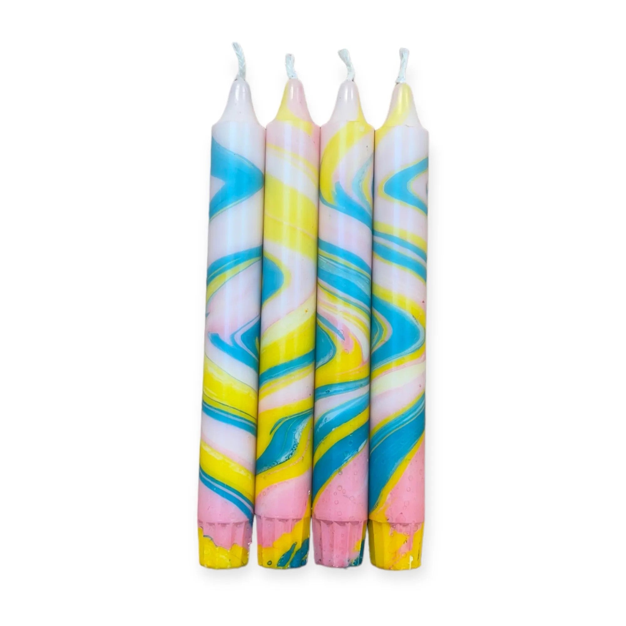 Blue, Pink & Yellow Candle Pair