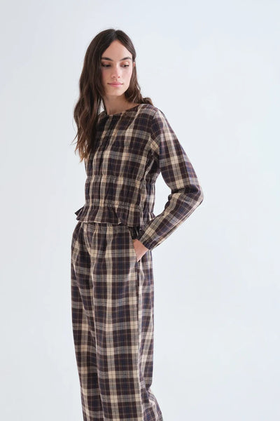 Brown Check Cotton Top