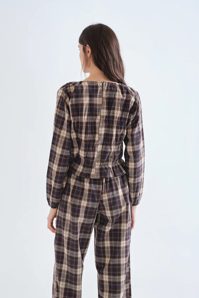 Brown Check Cotton Top