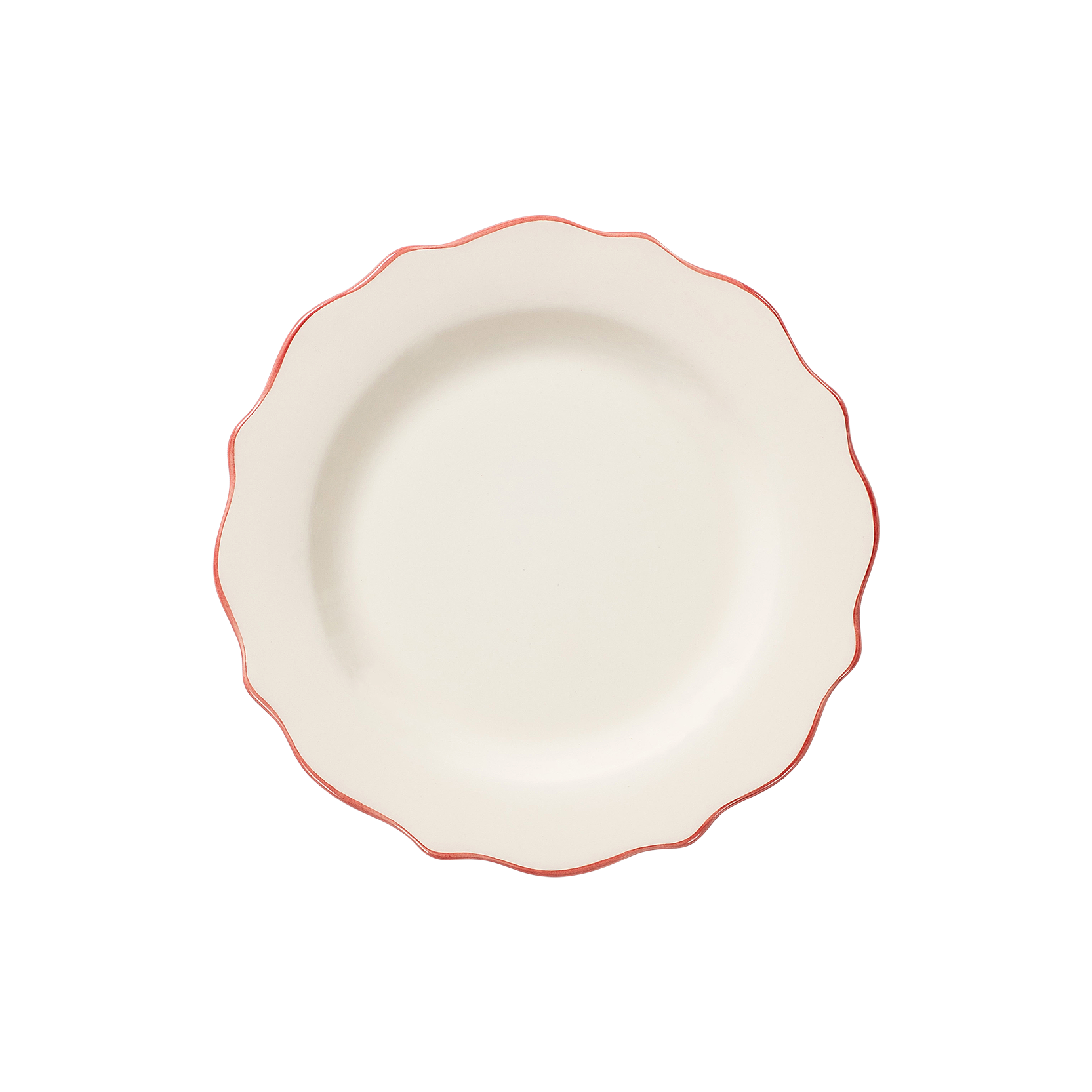 White ceramic plate with a pink rim on a white background