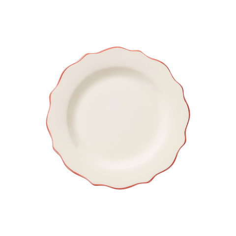 White ceramic plate with a pink rim on a white background