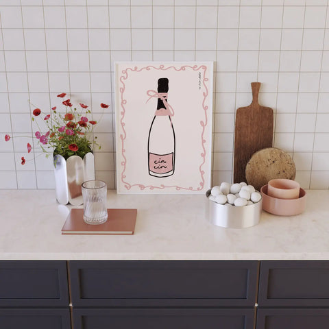 Cin Cin Pink Bottle A3 Print