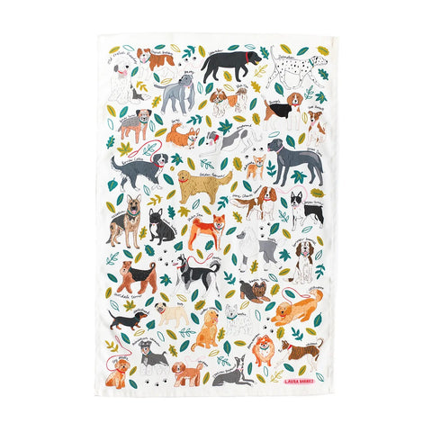 Laura Barnes organic cotton dogs tea towel