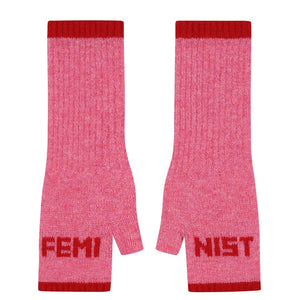 Feminist French Rose & Rouge Fingerless Mittens