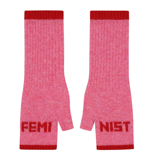 Feminist French Rose & Rouge Fingerless Mittens