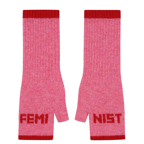 Feminist French Rose & Rouge Fingerless Mittens