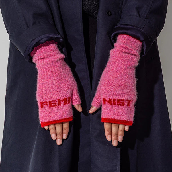 Feminist French Rose & Rouge Fingerless Mittens