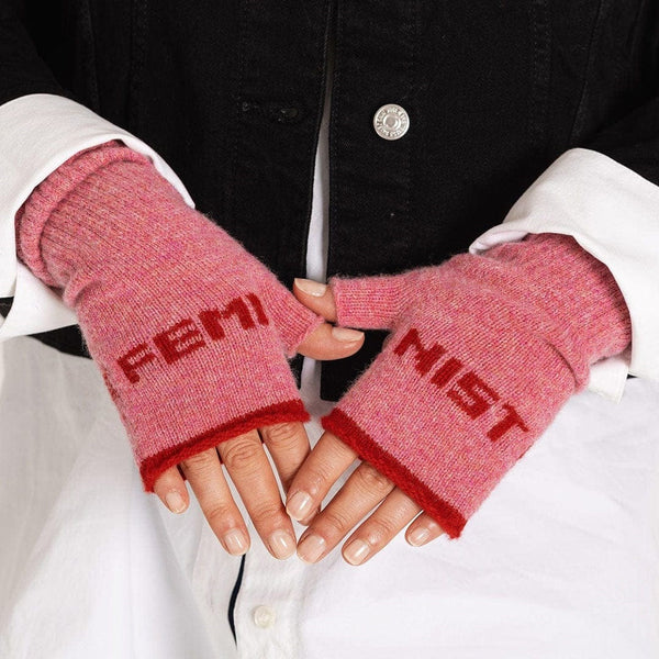 Feminist French Rose & Rouge Fingerless Mittens