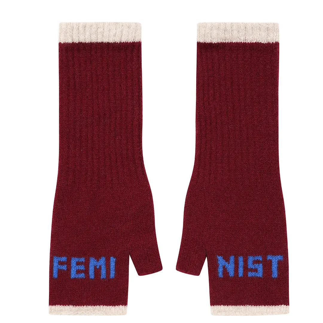 Feminist Claret & Klein Fingerless Mittens
