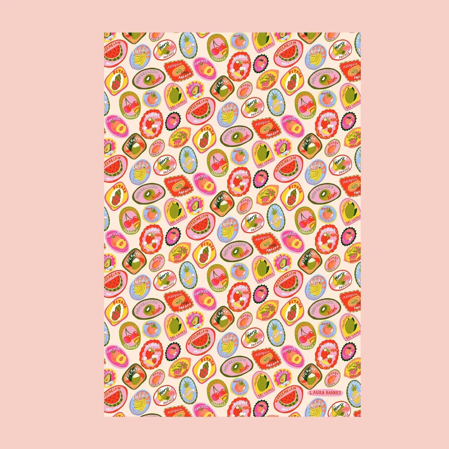 Fruit Stickers Tea Towel