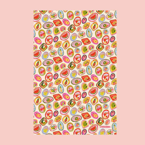 Fruit Stickers Tea Towel