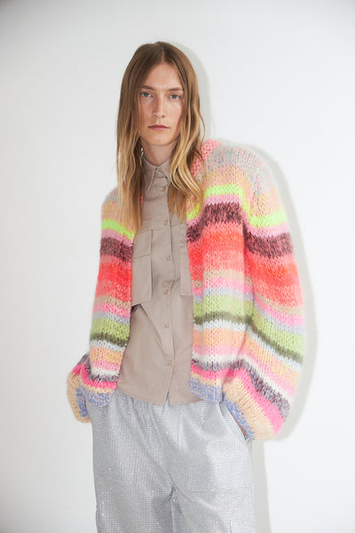 DAWNXDARE  hand knitted Gabi Bold Multi striped cardigan