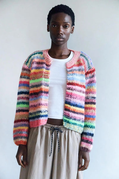 Hand Knitted Cardigan made in Italy. Multicoloured striped.