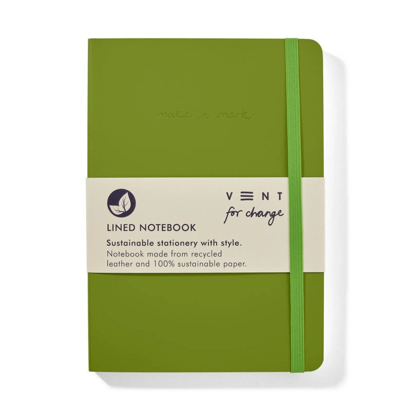 Vent for Change A5 Green recycled leather notebook