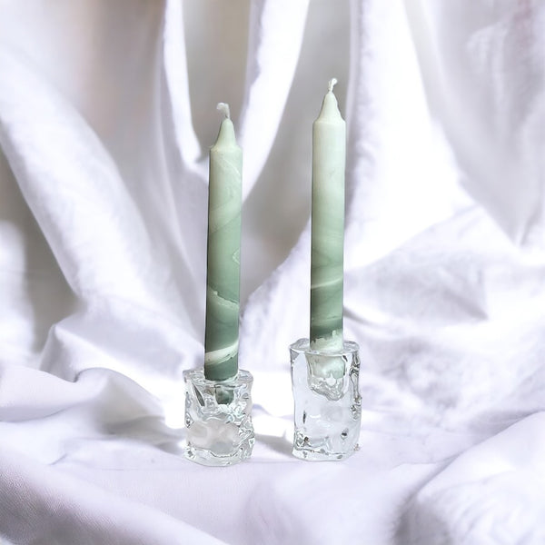 Green & White Candle Pair