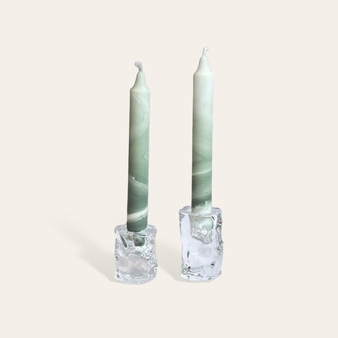 Green & White Candle Pair