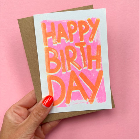 House of Payne Pink and Orange Happy Birthday Card