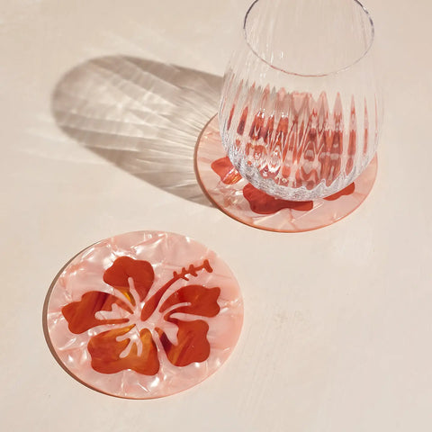 Pair of Hibiscus Acetate Coasters