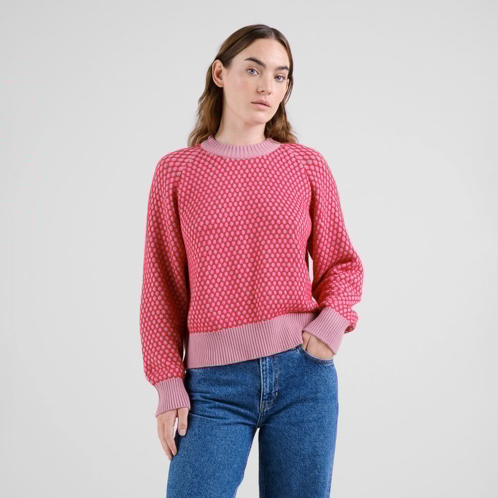 Husie Bubble Knit True Red & Lilas Pink Sweater