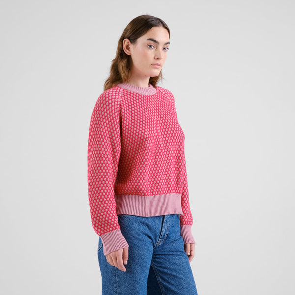 Husie Bubble Knit True Red & Lilas Pink Sweater