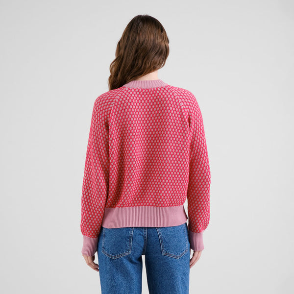 Husie Bubble Knit True Red & Lilas Pink Sweater