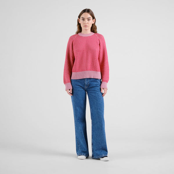 Husie Bubble Knit True Red & Lilas Pink Sweater