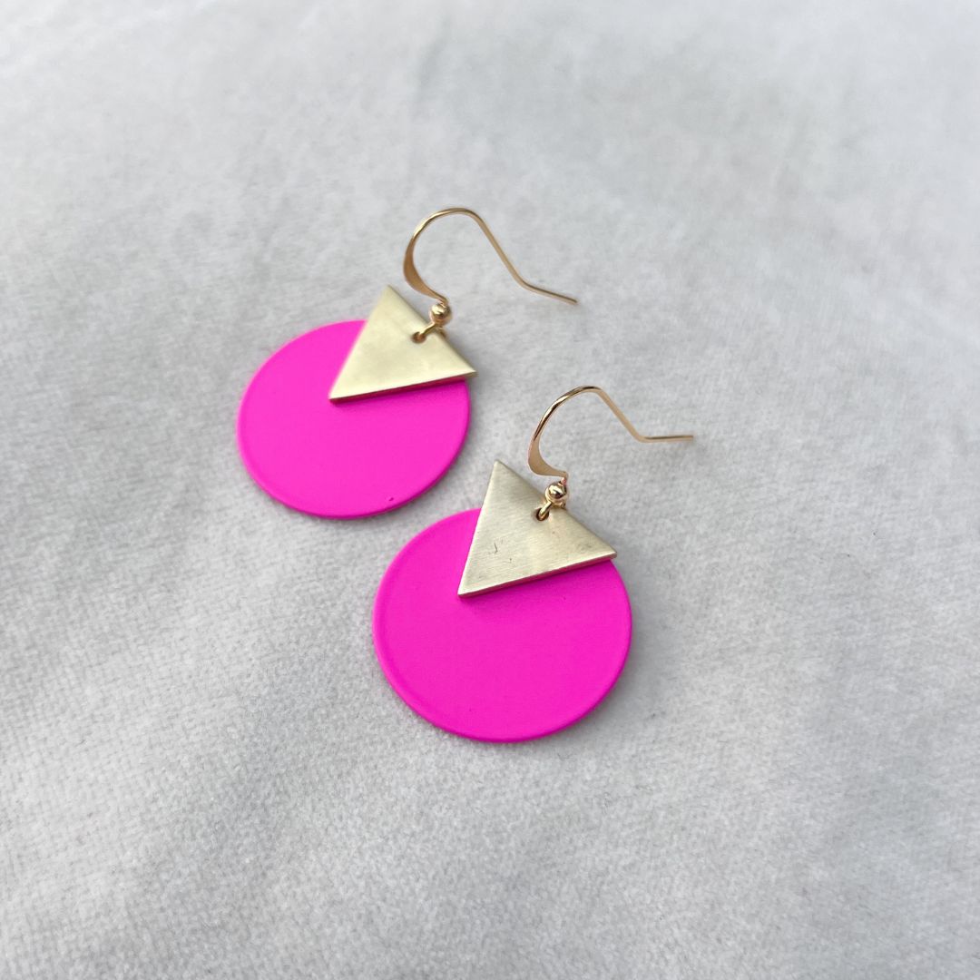 Jack & Freda hot pink Disc earrings