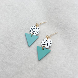 Jack & Freda Mini Memphis triangle earrings in mint.